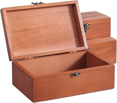 Houten Opbergdoos voor DIY, Decoratieve Herinneringsdoos met Scharnierdeksel voor Sieraden, Ambachten en Kunstprojecten (L)