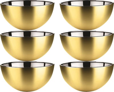 Svenska Living - 6x - Kommetjes/schaaltjes - mat goud - RVS - D13 x 7 cm - serveerschalen