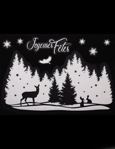 JJA - Raamsticker kerstlandschap 29 x 40 cm wit glinsterend