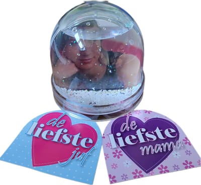 snowglobe fotolijst - inclusief liefste mama en juf kaartje