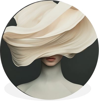 WallCircle - Wandcirkel - Muurcirkel - Vrouw - Beige - hoed - Aluminium - Dibond - 30x30 cm - Binnen en Buiten
