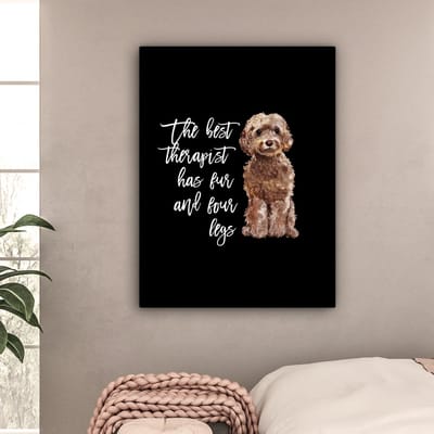 Canvas Schilderij Quotes - Spreuken - Hond - The best therapist has fur and four legs - 90x120 cm - Wanddecoratie