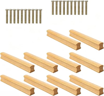 Set van 10 Houten Meubelgrepen met 20 Schroeven voor Keuken, Kast en Lade - 128 mm Gaatjesafstand, Duurzaam en Stijlvol