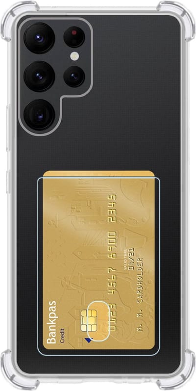 Hoes - Geschikt voor Samsung Galaxy S23 Ultra - Met Pashouder en Kaarthouder - Telefoon Hoesje Shockproof - Siliconen Case - Back Cover - Shock Proof - Pasjes Houder - Transparant