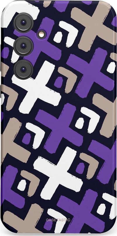 Casetastic hoesje geschikt voor Samsung Galaxy A35 - Dubbellaagse bescherming - Fresh Paars Witte X's - Fashion Case - Donkerblauw Zilver Lavendel Wit