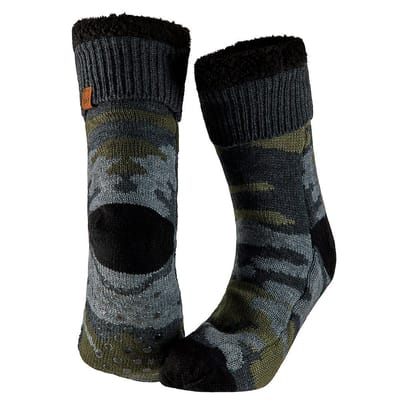 Apollo - Huissokken heren met anti slip - Zwart/Groen - One size - Fluffy sokken - Slofsokken - Huissokken anti slip - Huisokken - Warme sokken heren