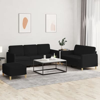 vidaXL - 3-delige - loungeset - met - kussens - stof - zwart