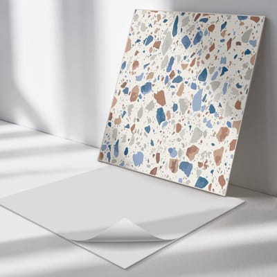 Wallfluent Vinyl Tegels - Natuursteenpatroon Zelfklevende Vinyltegels - 30 cm x 30 cm - Romig Vinyl Tegels - Verpakking van 9 stuks - Vierkant PVC Tegels - Texturen Plaktegels - Vloer Tegels PVC - Plaktegels Keuken en Badkamer
