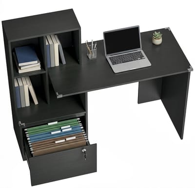 HOMCOM Bureau met planken - Spaanplaat - 126x50x109cm - Zwart