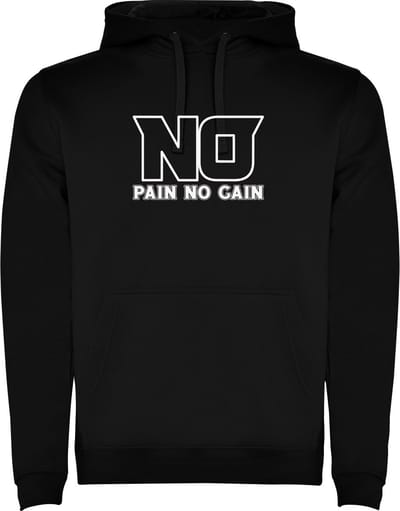 Zwarte unisex hoodie met “ Kleurrijke No Pain No Pain – Bodybuilden – Dumbell - Sport – Zet Door – Niet opgeven “ Print Full Color Color merk Roly maat S