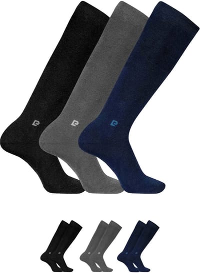 Pierre Cardin Thermo Kniekousen - 3 Paar - Heren Kniesokken - Knie Sokken - Naadloos - Zwart/Grijs/Blauw - Maat 40-46