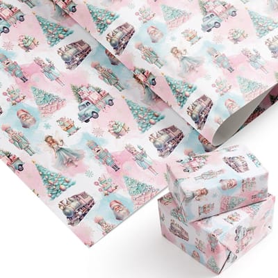 Kerstinpakpapier Notenkraker - Cadeaupapier Kerst - Cadeaus Inpakken - Exclusieve Grote Vellen - 40 x 28 Inch - Pastel