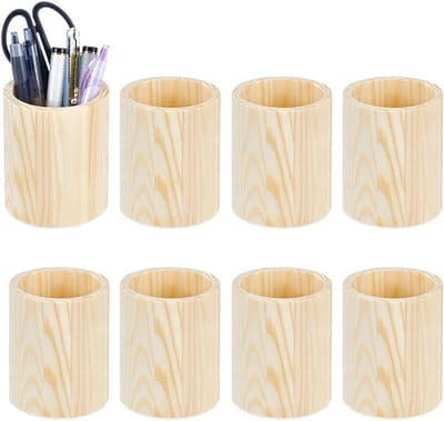 8-delige Houten Potloodhouder, Multifunctionele Pennenhouder voor Bureau, Organiser en Opbergruimte voor Thuis, School en Kantoor, 8.2x10cm