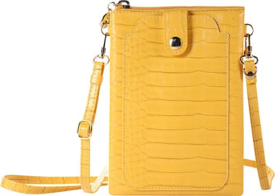 Stravo Kleine Crossbody Mobiele Telefoon Portemonnee voor Vrouwen - Stone 1# - Geel - Schoudertas met Kaartvakken, Meisjes Steen Getextureerde Echte Leren Telefoontas met Rits voor iPhone/Samsung/Huawei/Google/etc Telefoon binnen 7 Inch