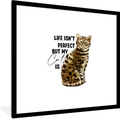 Fotolijst incl. Poster - Life isn't perfect but my cat is - Quotes - Spreuken - Katten - 40x40 cm - Posterlijst