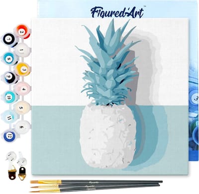 Figured'Art Mini Schilderen op Nummer Volwassenen 20x20cm met lijst Ananas - Klein Formaat Creatieve Hobby Kit DIY Art Nummer Compleet