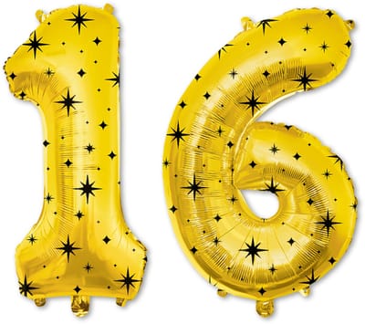 LUQ – Folieballonnen Cijfer 16 – Goud-Zwart – Verjaardag Decoratie – Cijfer Ballon – Feest Versiering – Helium Geschikt