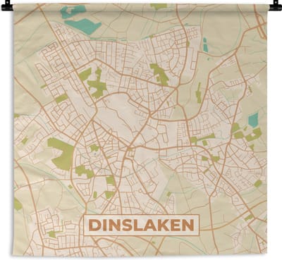 Wandkleed - Wanddoek - Plattegrond - Kaart - Dinslaken - Vintage - Stadskaart - 180x180 cm - Wandtapijt