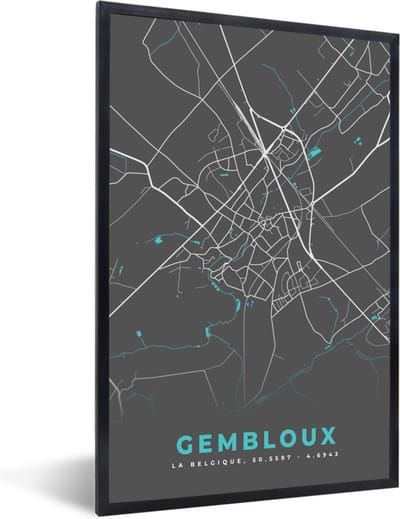 Fotolijst incl. Poster - Stadskaart – Grijs - Kaart – Genk – België – Plattegrond - 40x60 cm - Posterlijst