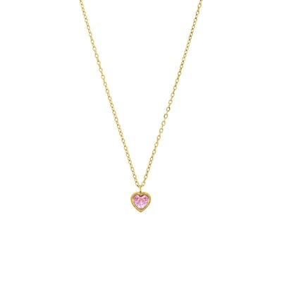 Lucardi Dames Stalen goldplated ketting vintage roze hart - Ketting - Staal - Goudkleurig - 45 cm