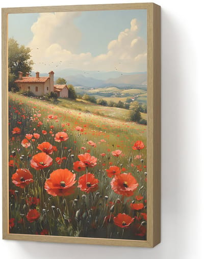 Wandlamp 40x60 cm - Oplaadbaar - Klaprozen - Rood - Heuvels - Landschap - Wandlampen binnen woonkamer - Slaapkamer lamp - Decoratieve nachtlamp - Vloerlamp draadloos