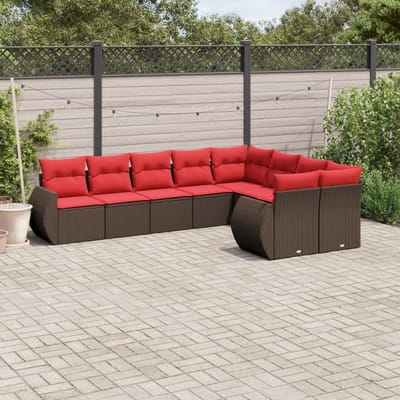 vidaXL - 9-delige - tuinbankset - met - kussens, - bruin - polyrotan