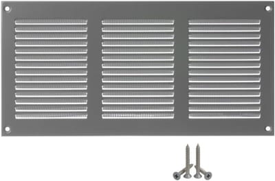 Grijze Metalen Ventilatie Rooster 300x150mm met Insectenhor - Tochtvrij Afvoerrooster