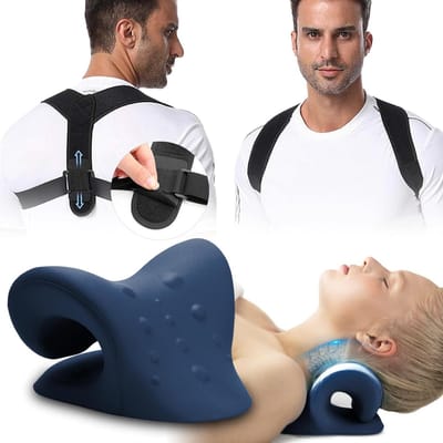 Nek en Rugsteun - Houding Corrector - Spierontlasting - 2-in-1 Set - 22 cm - Zwart