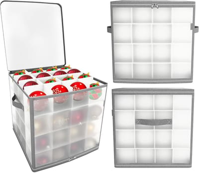 Famanu – Kerstballen Opbergbox: 2 Stuks 30x30x30cm Doorzichtige Opbergdoos voor Kerstballen voor 64 Kerstballen Max - Ideaal Kerstboom Decoratie Bewaring