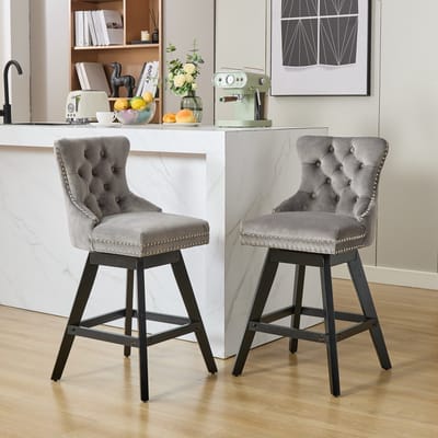 Sweiko Barkruk - Set van 2 - Draaibare stoelen - Houten poten - Velvet - Grijs