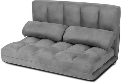 COSTWAY Lazy 3-in-1 vloerbank, inklapbaar, slaapbank met 6 standen, verstelbare rugleuning en 2 kussens, slaapfunctie voor slaapkamer, woonkamer en balkon, belastbaar tot 150 kg (grijs)