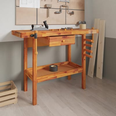 vidaXL - Werkbank - met - lade - en - bankschroeven - 124x52x83 - cm - massief - acaciahout