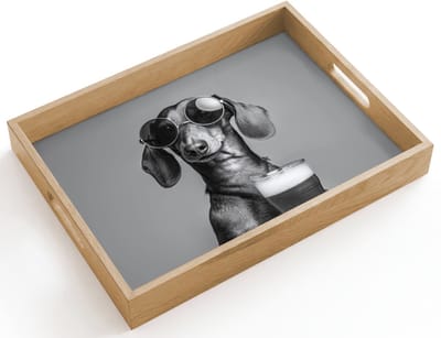 Dienblad hout 40x30 cm - Schootdienblad - Teckel - Bier - Glas - Bril - Borrelplank rechthoek - Plateau dienbladen