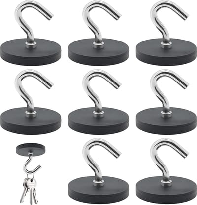 Extra sterke neodymium magneten: Set van 8 ronde haakjes voor keuken, badkamer, kantoor en kast, 43 mm, ideaal voor organisatie en bevestiging