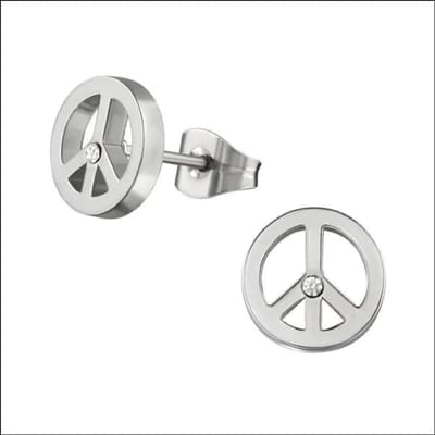 Aramat Jewels | Oorbellen | Vredesteken Oorbellen | Zirkonia-Zilverkleurig-9mm | |9mm | Staal | Volwassenen, Kinderen | Verkleurd niet