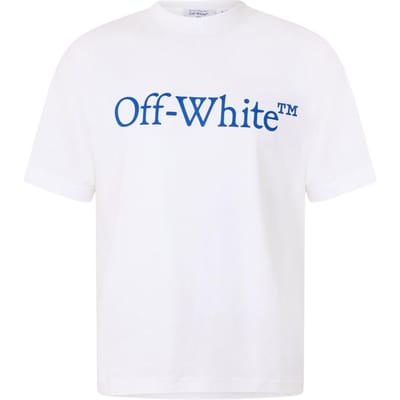Off White Unisex Gestreept Katoenen Normaal T-shirt voor Volwassenen (Wit/Trouw Blauw)