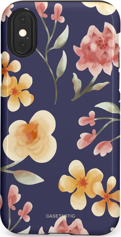 Casetastic Hoesje Geschikt voor Apple iPhone X/Xs - Stijlvolle Beschermende Duo-layer Case - Bloesemnacht Marine