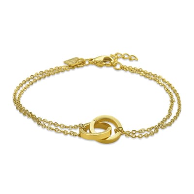 Twice As Nice Armband in goudkleurig edelstaal, 2 cirkels, dubbele ketting 18cm+2cm
