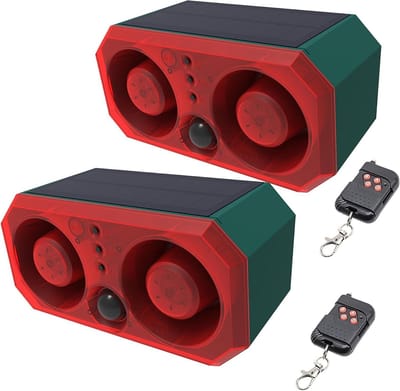 Geluid Alarm - Stroboscoop Licht - Veiligheid Buiten - Zonne-energie Opladen - Verpakking van 2 - Rood