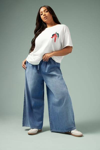 Yours Jeans Met Elastische Tailleband En Super Wijde Pijpen In Blauw Size 46