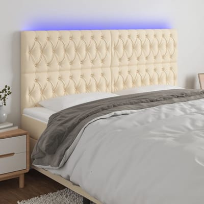 vidaXL - Hoofdbord - LED - 180x7x118/128 - cm - stof - crèmekleurig