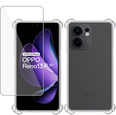 TechNow Hoesje + Screenprotector geschikt voor OPPO Reno 13 F / FS – Tempered Glass - Extreme Shock Case Transparant