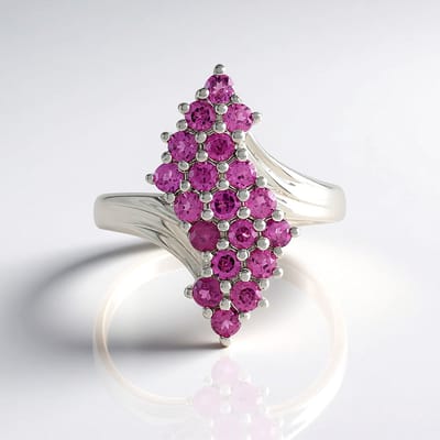 Cavill - Rhodoliet Ring 1,3 ct - 925 Sterling Zilver Gerhodineerd - Verstelbare Elegante Diamantvormige Damesring met 19 Fonkelende Edelstenen