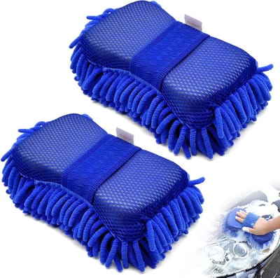 Set van 2 Autosponzen - Schoonmaaksponzen - Spons - Autospons - zachte autowashandschoenen - Microvezel - Praktische autowashandschoen - Handspons - Washandschoen - Schoonmaakspons - Sponsjes voor het wassen van de buitenkant van de auto - Blauw
