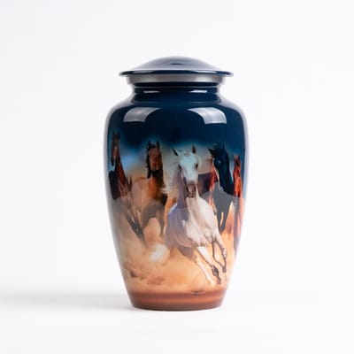 Paarden Urn Groot 3,8 liter met Galopperende Paarden - Urn voor Menselijke As - Crematie Urn voor As Volwassenen - Dieren Urn voor As Crematie - Urn Hond - Urn Kat