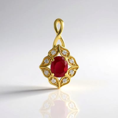 Cavill - Zilveren Hanger - 925 Sterling Zilver Verguld - Ovale Tanzania Robijn 0,40 ct - Bloembladmotief met Zirkonia