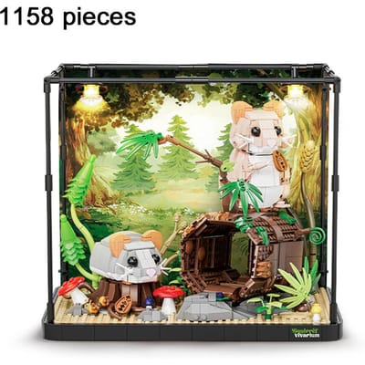 1158 Stuks DIY Hamster Bouwstenen met LED Licht Constructiespeelgoed voor Kinderen Huis Bureau Decoratie beige