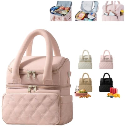 Lunchtas voor dames — Dubbelwandig geïsoleerde lunchbox-houder — Extra dik gewatteerd ontwerp — Lekvrij — Duurzaam & herbruikbaar — Koeltas met grote inhoud — Ideaal voor werk, picknicks en meer — 25 x 24 x 16 cm