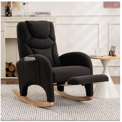 Fauteuil à bascule - MUVOE - Teddy - tissu gris foncé - repose-pieds pliable - charge 110 kg gris
