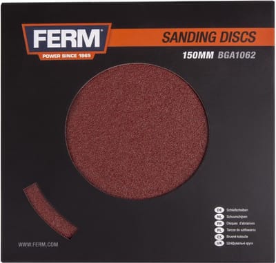 FERM - BGA1062 - Schuurschijven - 150mm - Klittenband - 10 stuks - Combiset - 2x K60 - 5x K100 - 3x K150 - Universeel - Voor roterende schuurschijf - Zeer geschikt voor - Stationaire schuurmachine - BGM1022